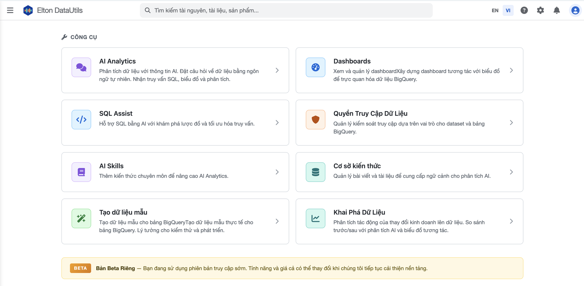 Elton DataUtils - agentic platform phân tích và khai thác dữ liệu