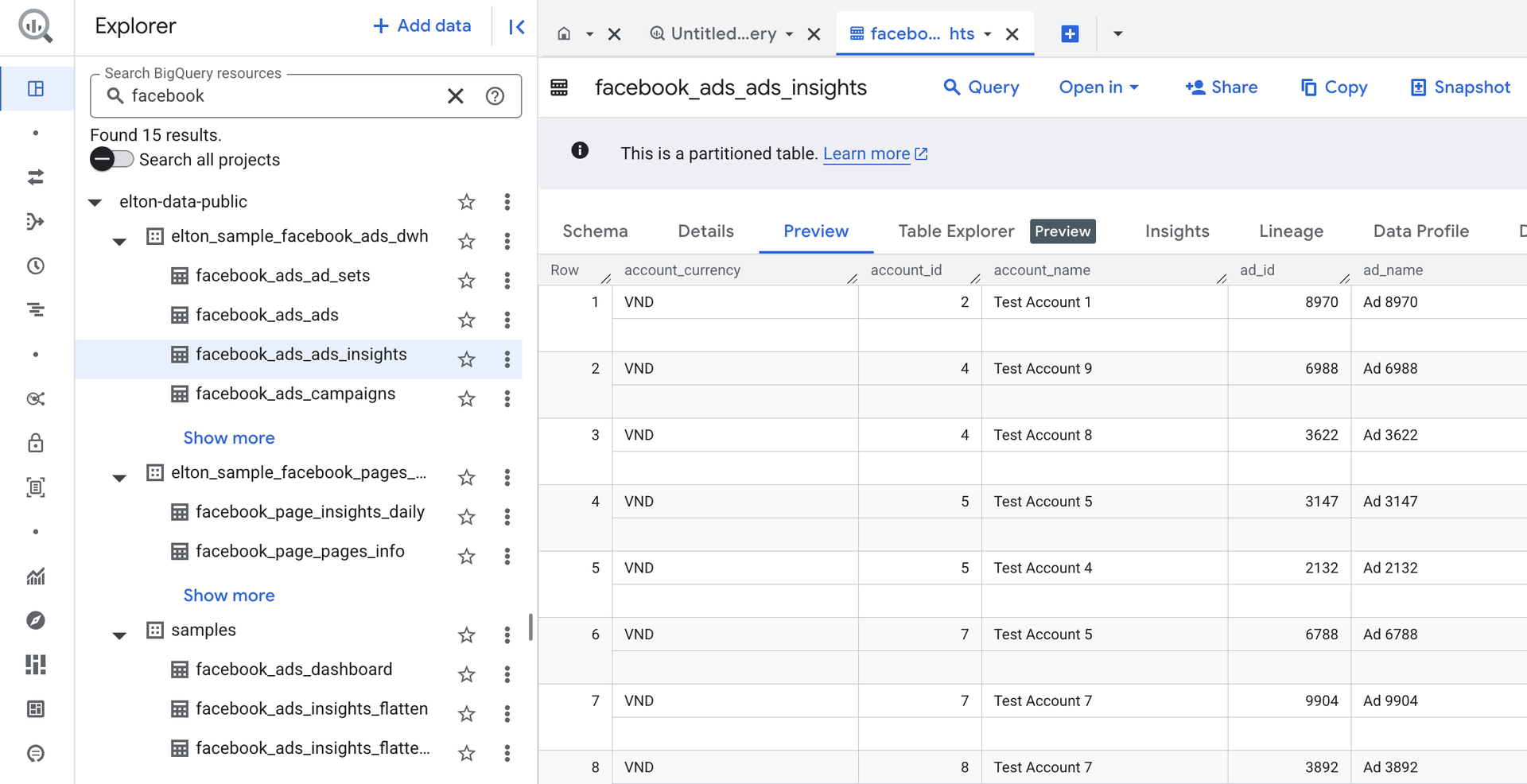 Giao diện của data warehouse BigQuery của Google